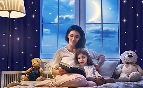 NICETOWN Blackout Curtains for Bedroom, Star Cutout Theme Window Treatments, Light Blocking Curtains & Drapes for Kids Room/Thanksgiving (42W X 63L, 1 Set, Navy Blue)
