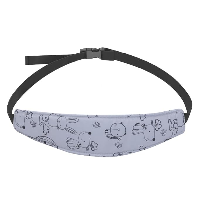 2-Pack Baby Car Seat Head Support Strap, Blue Cotton with Cartoon Dog Print, Adjustable Headband for Stroller, Machine Washable Neck Support for Infants and Toddlers
