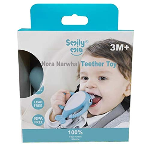 Smily Mia Narwhal Silicone Baby Teething Toys for 3-6 6-12 Months, Teething Relief Toys, Food Grade Silicone Teether Baby Toys, Sensory Toys for Teething Babies, Baby Essential, BPA Free, Pink
