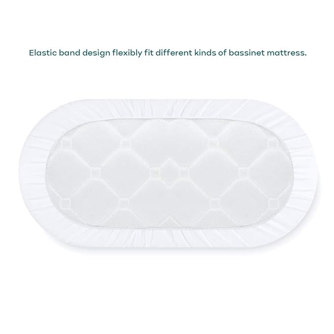 Yoofoss Waterproof Bassinet Mattress Pad Cover 2 Pack Fit for Hourglass/Oval Bassinet Mattress, Baby Bassinet Mattress Protector for Boys and Girls 32X16in White