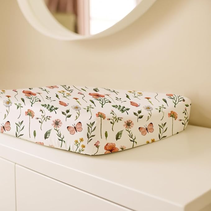 Changing Pad Cover for Baby Boys Girls 2 Pack, Fits Standard 32”×16” Changing Table Pads, Silky Breathable Stretch Knit, Machine Washable (Butterfly Garden)