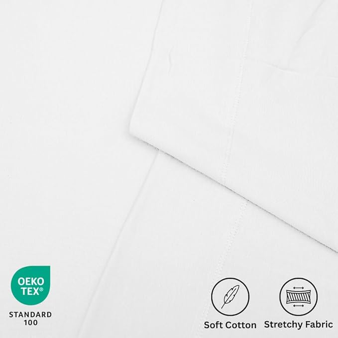 100% Cotton Fitted Sheet Only - Deep Pocket up to 16inch - All-Around Elastic - T-Shirt Fabric Jersey Knit - Extra Soft - Easy Fit - All Season - Comfy (White, Full)