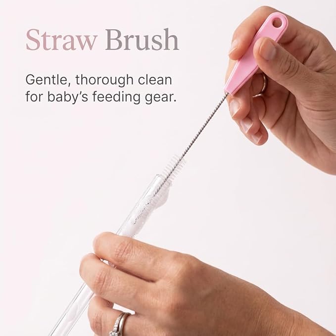 Ariseno 4-in-1 Baby Bottle Brush Set, Including Nylon Bottle Brush, Cap, Straw, Nipple Brushes, BPA-Free (Pink)