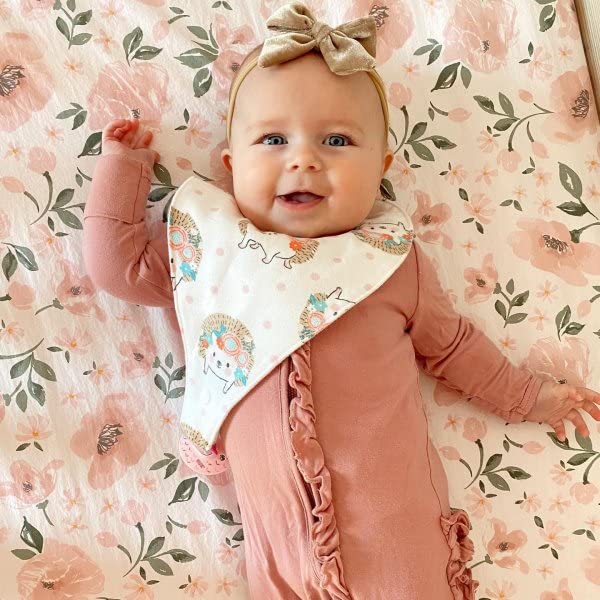 TotAha Premium Stretchy Bassinet Sheets for Baby Girl, Silky Comfort Cradle Sheets Fitted 18 x 36 for Oval, Rectangular, Hourglass Mattress, Hypoallergenic, Buttery Soft 2-Pack (Floral & Pale Pink)