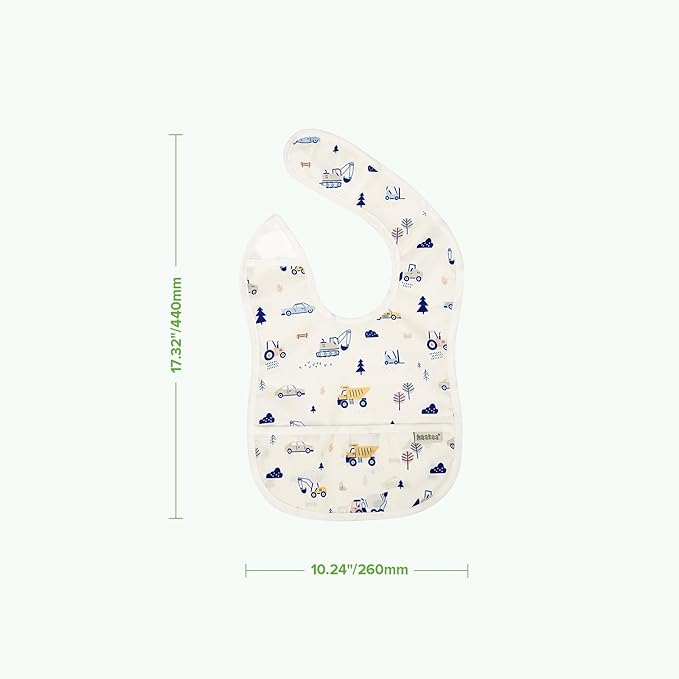 haakaa Waterproof Baby Bibs for Eating, Soft & Lightweight Toddler Bibs with Food Pocket, Easy Wipe Clean, Ages 6–24M, 2 Pack