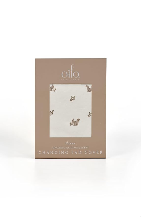 Oilo Changing Pad Cover, Breathable Organic Cotton Fitted Jersey, 300 Thread Count, Machine Wash, Fits Standard Changing Pads (32" x 16"), Heirloom Organic Collection, Squirrel