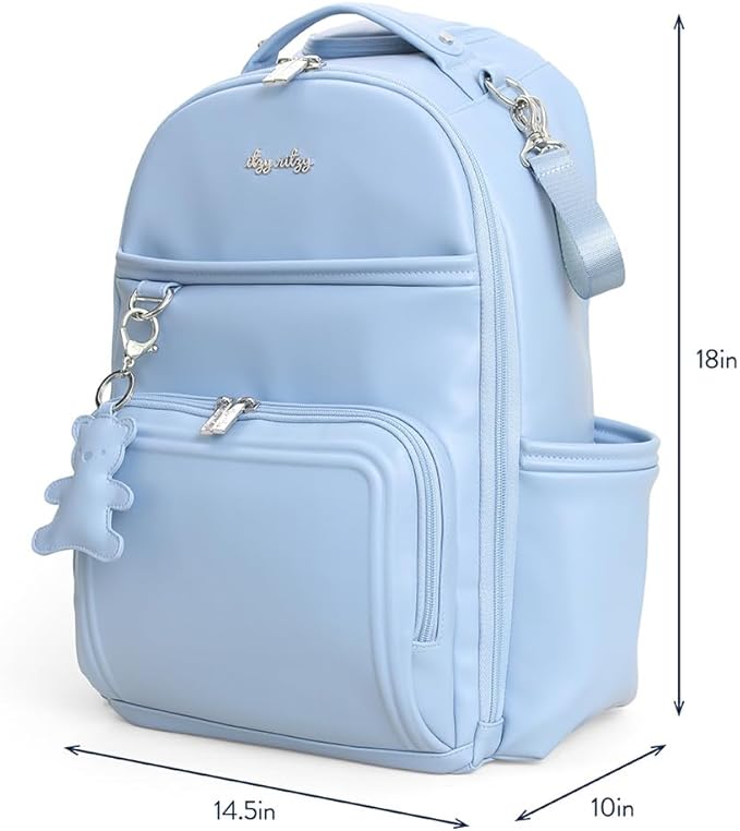 Itzy Ritzy Diaper Bag Backpack – Large Capacity Boss Plus Baby Backpack Diaper Bag Featuring 19 Pockets, Changing Pad, Stroller Clips, and Comfortable Straps (Teddy Blue)