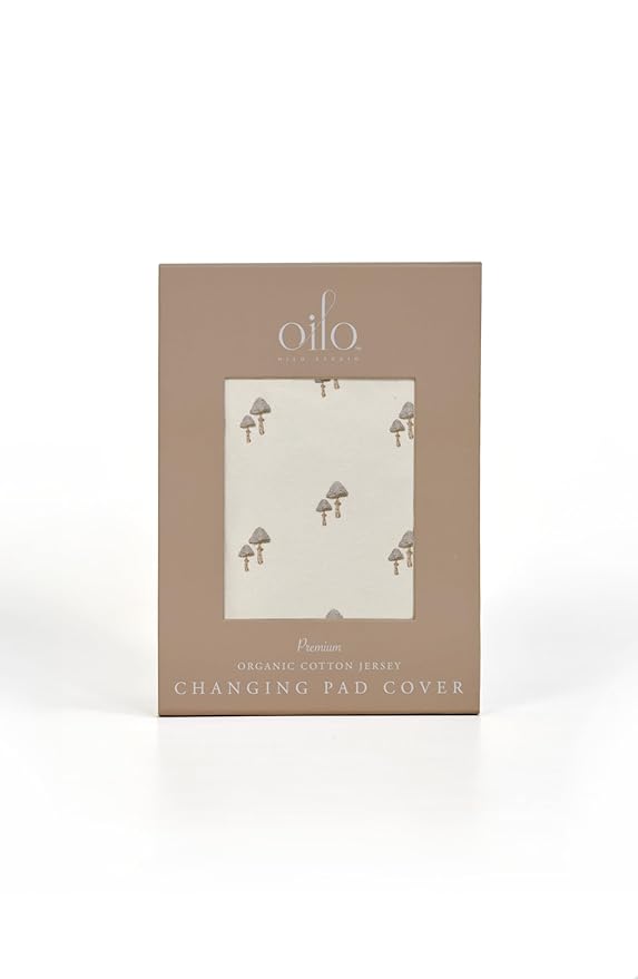 Oilo Changing Pad Cover, Breathable Organic Cotton Fitted Jersey, 300 Thread Count, Machine Wash, Fits Standard Changing Pads (32" x 16"), Heirloom Organic Collection, Mushroom