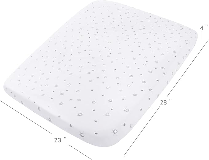 Bassinet Sheets 2 Pack, Compatible with 4moms Breeze Plus Bassinet (not playard), Fit for 23" x 28" Bassinet Mattress Pad, Ultra Soft & Super Stretchy, Baby Boy/Girl, Grey & White Star