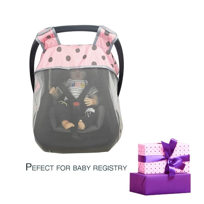 Mosquito Net for Baby Car Seats –Car seat net for Newborn Carrier-Breathable mesh net for Infant Car Seats, Carrier, Elastic Edge, Kick Proof, Polka dot, White, Patent Design
