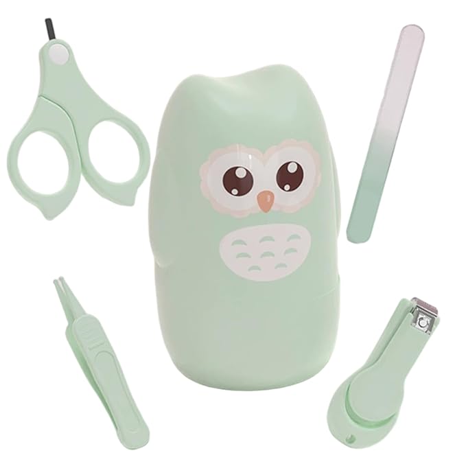 Baby Nail Kit 4 in 1 Cartoon Portable Safe Baby Nail Clippers Set with Cute Owl Case for Newborn, Infant, Toddler