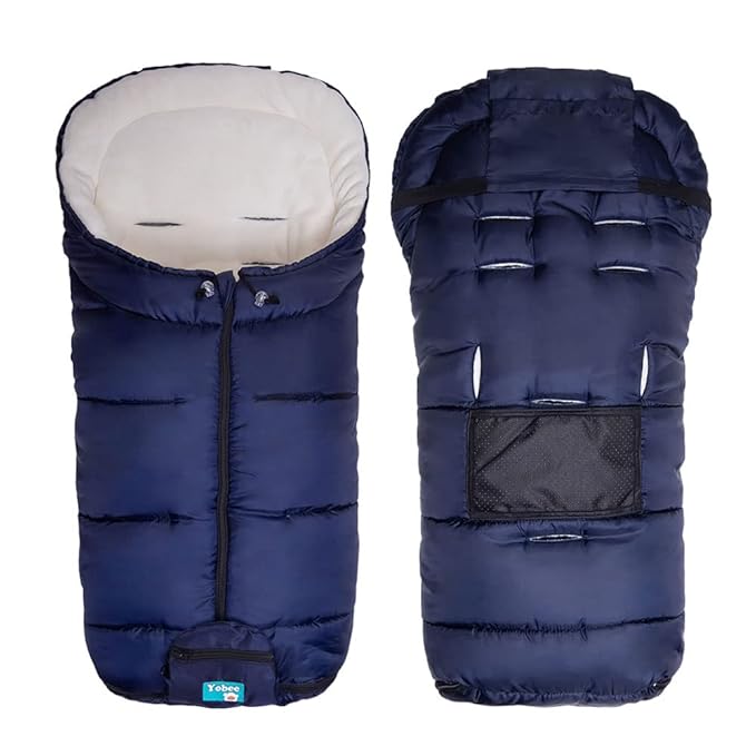 Yobee Universal Cozy Fleece Stroller Footmuff, Winter Outdoor Tour Waterproof Baby Sleeping Bag, Anti-Slip, Adaptable for Almost Stroller, Pram, Navy