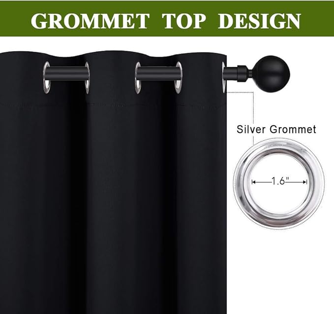 NICETOWN Kids Curtains for Bedroom, Star Cutout Thermal Insulated Short Curtains for Baby Nursery, Grommet Window Covering for Boys Room, (W34 x L54 Inches, 2 Panels, Black)