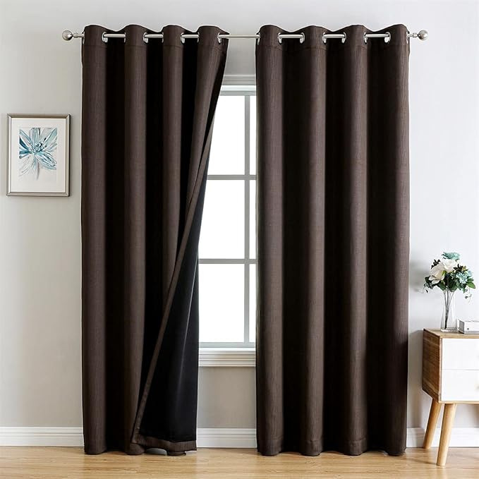 G2000 100% Blackout Curtains for Bedroom Living Room Curtains 95 Inches Long Chocolate Brown Curtains Room Darkening Window Grommet Curtain Thermal Lined Insulated Light Blocking Noise Reduce 2 Panels