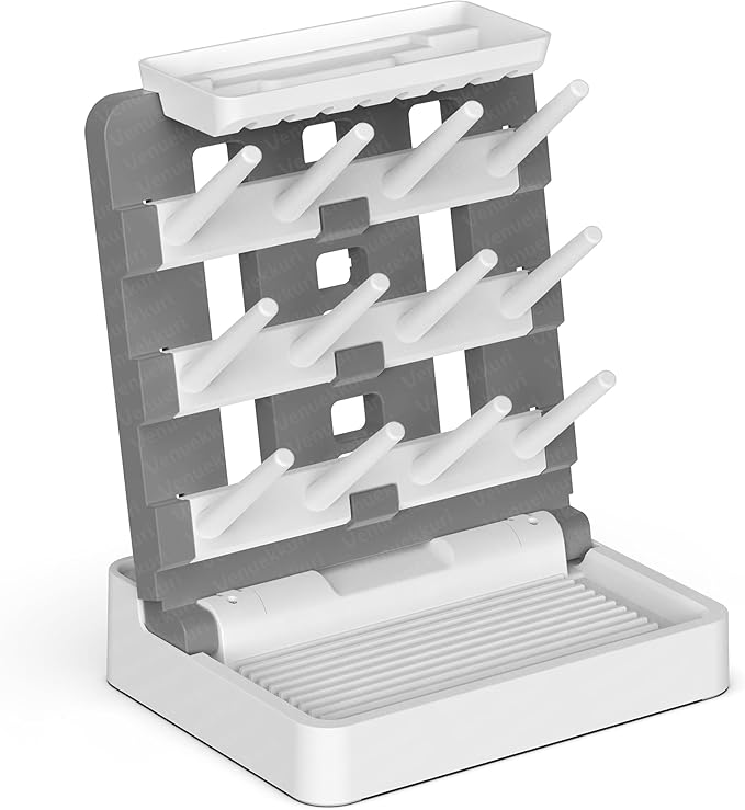 Venuekkuri Baby Bottle Drying Rack, Vertical Standing Bottle Dryer Rack Holder-Space Saving Baby Bottle Drying Rack for Countertop-Holds Up to 12 Baby Bottles & Cup