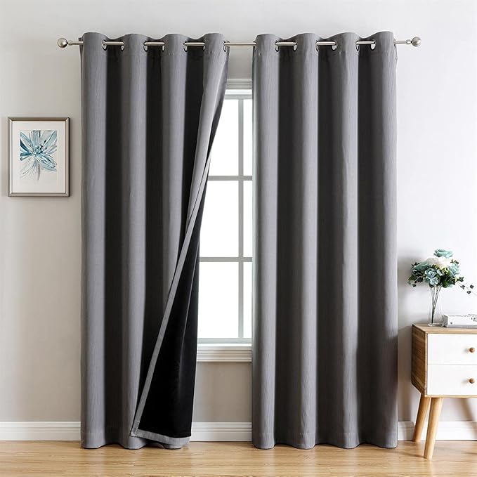 G2000 100% Blackout Curtains for Bedroom Living Room 95 Inches Long Grey - Room Darkening Window Grommet Thermal Lined Insulated Light Blocking Noise Reducing 2 Panels Set