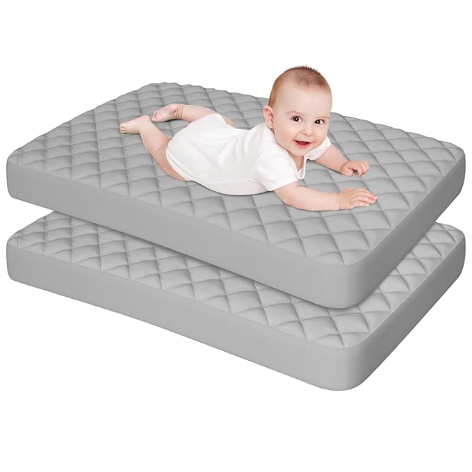 Bassinet Mattress Pad Cover Fit for Baby Delight/Mika Micky/Dream On Me Lotus/ANGELBLISS/KoolerThings (3 in 1) Bedside Sleeper, Waterproof Bassinet Mattress Protector Quilted Bassinet Sheets 2 Pack