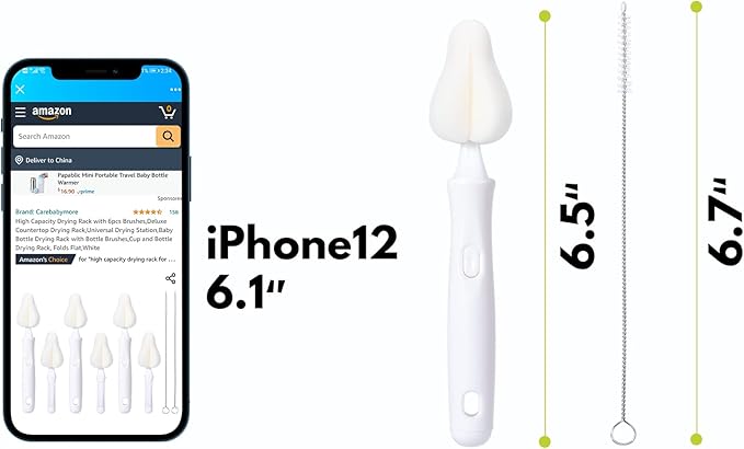 Carebabymore 8 Pcs Sponge Nipple Bottle Brushes, Baby Bottle Brush with 3 Pcs Nipple Cleaner, 3 Pcs Replacement Heads and 2 Pcs Straw Brushes, White