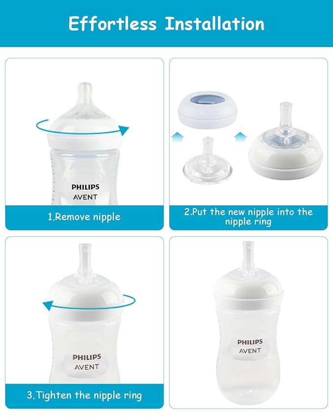Sippy Straw Cup Nipples for Philips Avent Natural Baby Bottles, My Grippy Spout Sippy Cup and Natural Trainer Sippy Cup, Soft 100% Silicone Sippy Spout Nipples, 8m+, 4 Count