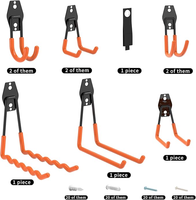 Garage Hooks Heavy Duty Steel Hooks for Hanging Power and Garden Tools, Ladders, Hose, Bikes, Ropes, Bulk Items, and More,Anti-Slip Coating with max 88lbs Capacity 10 Pack
