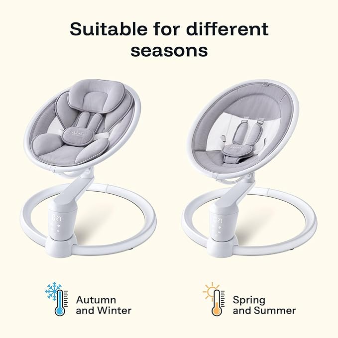 HARPPA Electric Baby Swings for Infants and Newborns, 5 Speeds and Remote Control 10 Built-in Melodies, 2 Seat Positions & 180° Rotation,Portable Baby Swing for Indoor Use,Dove Gray