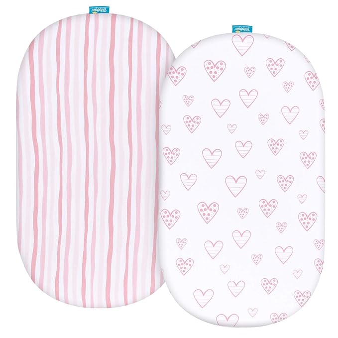 Bassinet Sheets Fit for Delta Children Sweet Dreams Bassinet, 2 Pack, 100% Jersey Knit Cotton, Breathable and Heavenly Soft