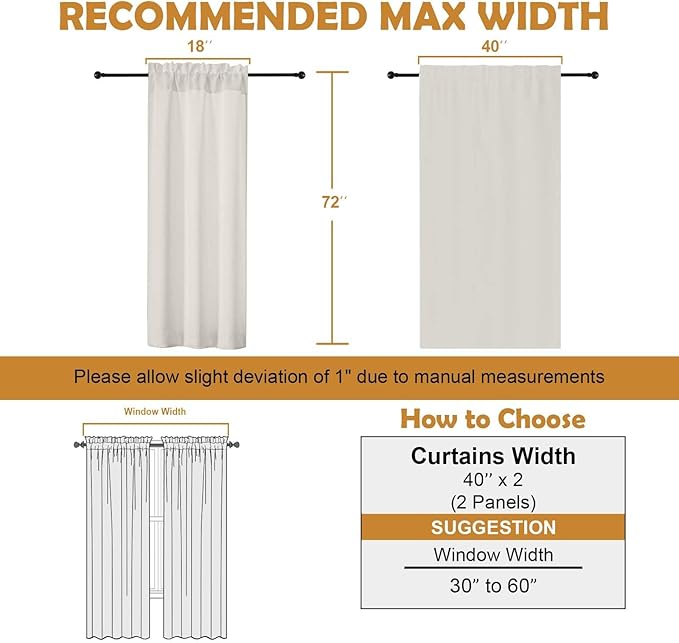 Aiyufeng Room Darkening Curtains for Bedroom 72 Inch Length 2 Panels Set, Thermal Insulated Rod Pocket Door Window Curtains for Patio French Front Door, W40 x L72 Inch, Peal
