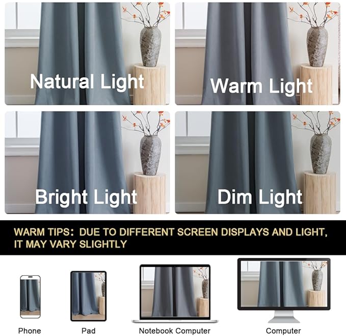 PrinceDeco 100% Blackout Curtains for Bedroom 96 Inches Length 2 Panels Set, Grommet Living Room Drapes, Thermal Insulated Blackout Curtains,Jacquard-Woven,55" W x96 L, Stone Blue
