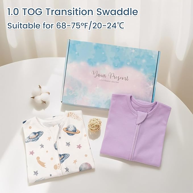 ZIGJOY Baby Transitional Swaddles for Newborns: 0.5 Tog Arms Up Sleep Sack 3-6-12 Months Soft Cotton Shark Fin 2 Way Zipper
