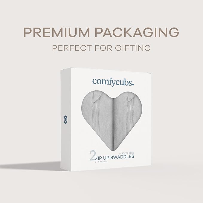 Comfy Cubs Swaddle Blanket Baby Girl Boy Easy Zipper Wrap 2 Pack Newborn Infant Sleep Sack (Large 3-6 Months, Grey)