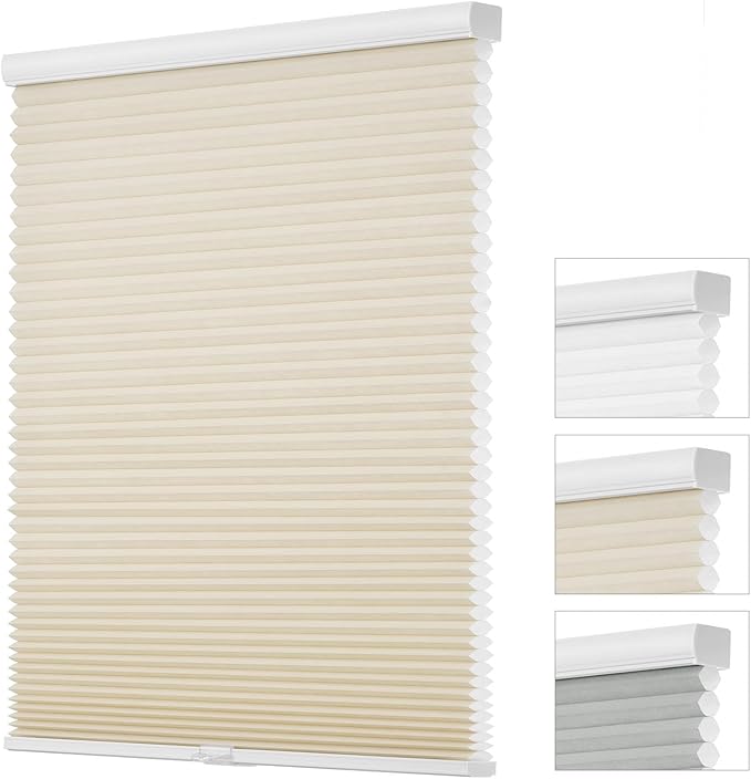 Changshade Cordless Light Filtering Shades Cellular Blinds for Indoor Windows Doors, Honeycomb Pull Down 1.5" Cell for Bedroom, Bathroom, Nursey, Beige, Shade Size 32.5 Inch Width, 72 Inch Height