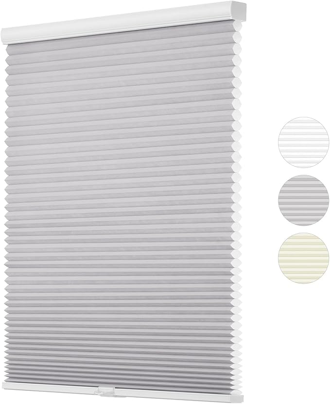 Changshade Cellular Shades Window Blinds Cordless Light Filtering Custom Size, Honeycomb 1.5'' Cell Pleated Pull Down for Living Room, Bedroom, Bathroom,Grey Color