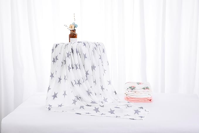 Muslin Swaddle Blankets for Baby Boys and Girls, 4-Pack Breathable and Skin-Friendly Receiving Blanket Wrap, Baby Essentials, Registry & Gift, 47 x 47 inches (Rosy Contrast)