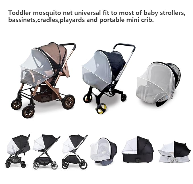 Car Seat Mosquito Net Cover, Mosquito Net for Stroller, Sun Shade for Strollers Easy to Open and ClosDouble Zipper Design, Easy Use for Strollers, Car seat,Bassinet,Cradle (Black/White)