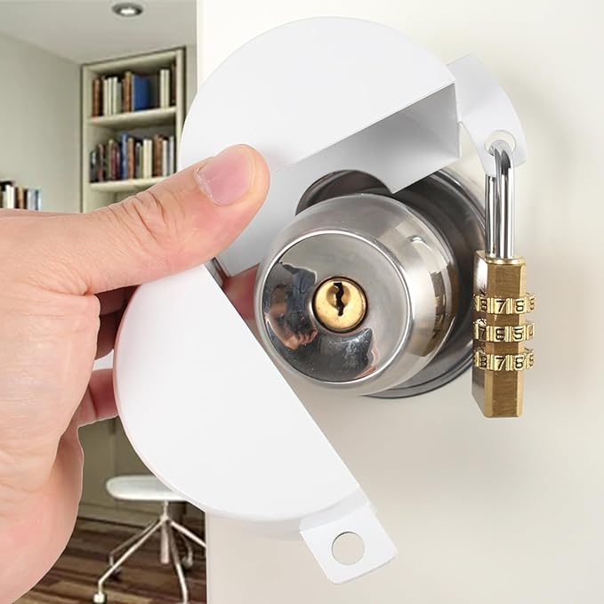 Door Handle Cover Lock, Door Knob Lockout Device,Elderly Patient Door Handle Lock, Child Safety Lock to Prevent Door Handle Rotation and Entry White with Padlock