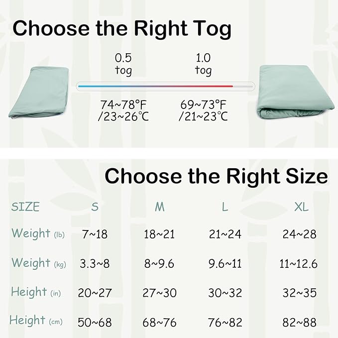 Supersoft Rayon Made from Bamboo Sleep Sack 24-36 Months 0.5 Tog Lightweight Toddler Sleep Sack 2t Baby Wearable Blanket 3t with 2-Way Zipper Summer Unisex Sleeping Bag for Babies - Green