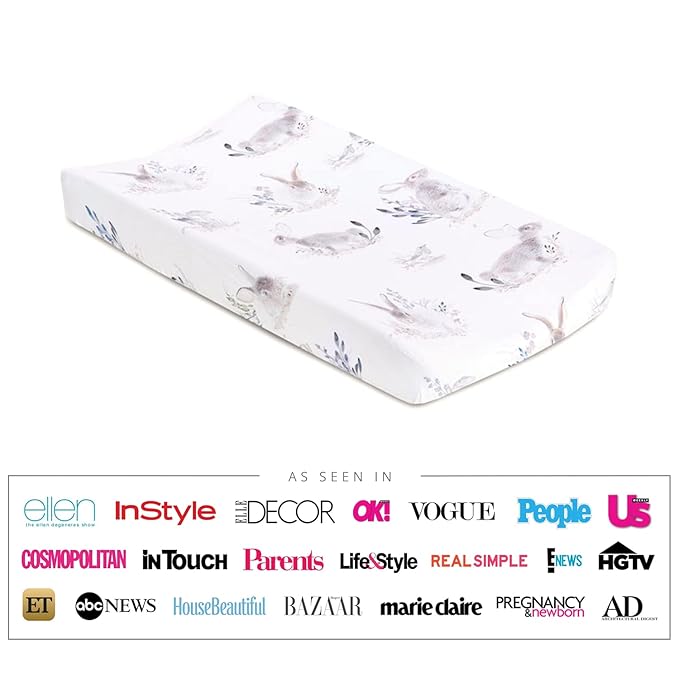 Oilo Changing Pad Cover, Breathable Turkish Cotton Fitted Jersey, 300 Thread Count, Machine Washable, Fits Standard Changing Pads (32" x 16"), Girl, Boy, & Neutral Nursery Design, Cottontail