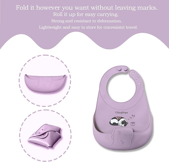UBINGSOPA Silicone Baby Bibs – Adjustable, Soft, Waterproof & Durable, with Large Food-Catching Pocket, Feeding-Friendly