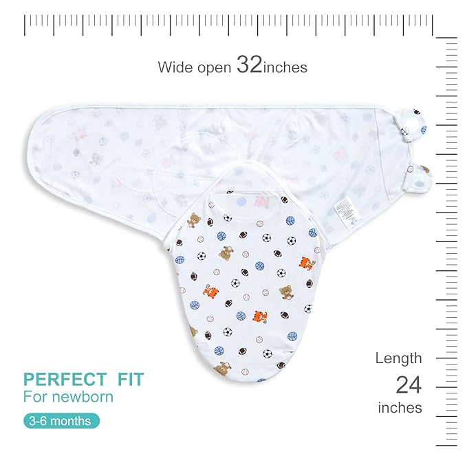Bubble bear Baby Boy Girl Swaddle Blankets, 3-6 Months - Hypoallergenic, Adjustable Swaddle Sleep Sacks, Cute Soccer Ball, Dinosaur Pattern, 3 Pack