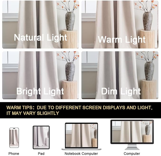 PrinceDeco 100% Blackout Curtains for Bedroom 96 Inches Long, Grommet Living Room Drapes, Thermal Insulated Blackout Curtains 2 Panels Set,Jacquard-Woven,55" W x96 L, Natural