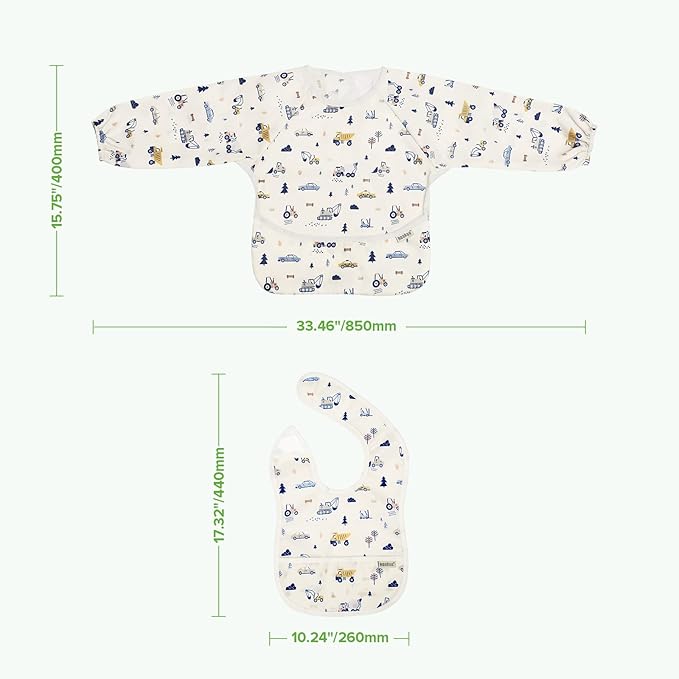 haakaa Long Sleeve Baby Bib, Waterproof & Adjustable Baby Smock Bib for Eating, Painting & Play, Easy Wipe Clean, 6–24M