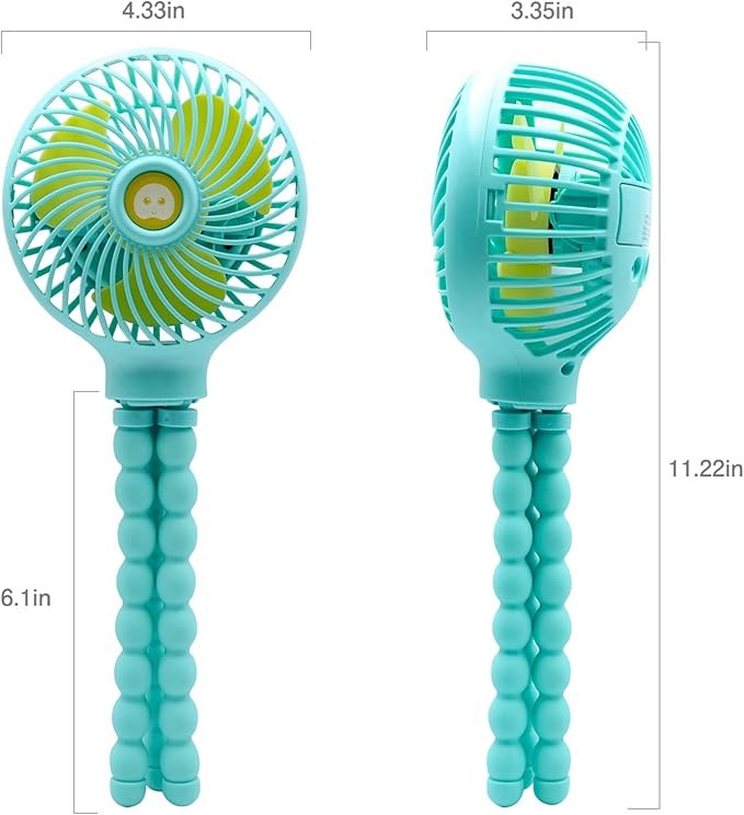 TRELC Mini Handheld Stroller Fan, Personal Portable Baby Rechargeable Fan With Flexible Tripod, Upgraded Version, Gift for Children Office Treadmill Room Car Traveling BBQ Gym (Mint Green)