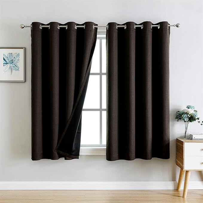 G2000 100% Blackout Curtains for Bedroom Living Room Curtains 63 Inch Length Chocolate Brown Curtains Room Darkening Window Grommet Curtain Thermal Lined Insulated Light Blocking Noise Reduce 2 Panels