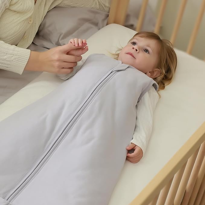Mosebears Sleep Sack Baby Winter Wearable Blanket with 2-Way Zipper,2.5 TOG Cotton Sleep Sack Unisex (Light Grey, 6-12 Months)
