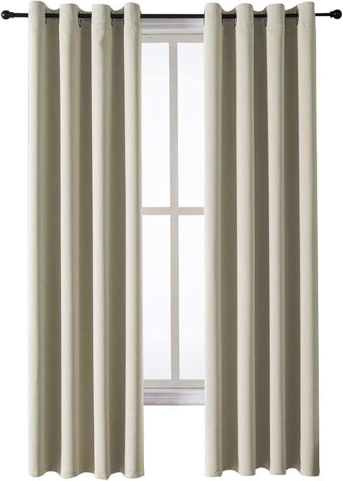 ChrisDowa Grommet Room Darkening Curtains for Bedroom and Living Room - 2 Panels Set Thermal Insulated Blackout Curtains (Beige, 52W x 84L)