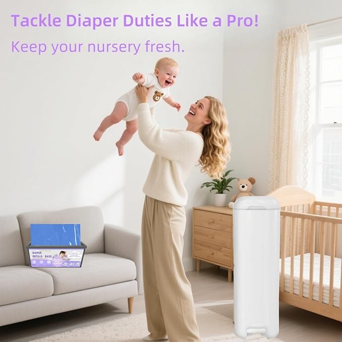 Diaper Easy Roll Refill Bags,120 Lavender Scented Diaper Pail Refills,Holds Up to 5600 Newborn Diapers,Superior Odor Control,Compatible with Genie Easy Roll Signature & Platinum Pails
