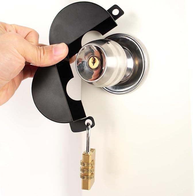Door Handle Cover Lock, Door Knob Lockout Device,Elderly Patient Door Handle Iock, Child Safety Iock to Prevent Door Handle Rotation and Entry Black with Padlock