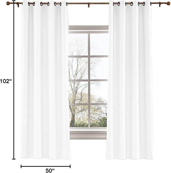 ChadMade 50W x 102L Inch Snow White Linen Polyester Curtain Drapes with Blackout Thermal Lining, Room Darkening Antique Bronze Grommet Curtain for Sliding Glass Door Patio Door Living Room (1 Panel)
