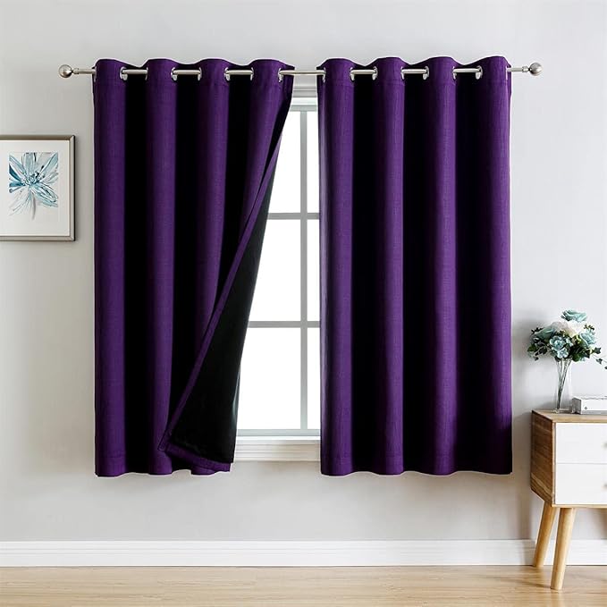 G2000 100% Blackout Curtains for Bedroom Living Room 63 Inch Length Purple Room Darkening Window Grommet Thermal Lined Insulated Light Blocking Noise Reducing 2 Panels Set