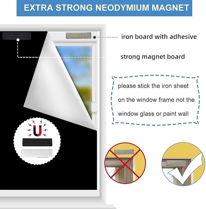Magnetic Blackout Shades Temporary Blackout Curtains 100% Blackout Blind Window Cover for Windows and Doors, Cut to Any Size/Shape (118"x57") (Moon & Stars)
